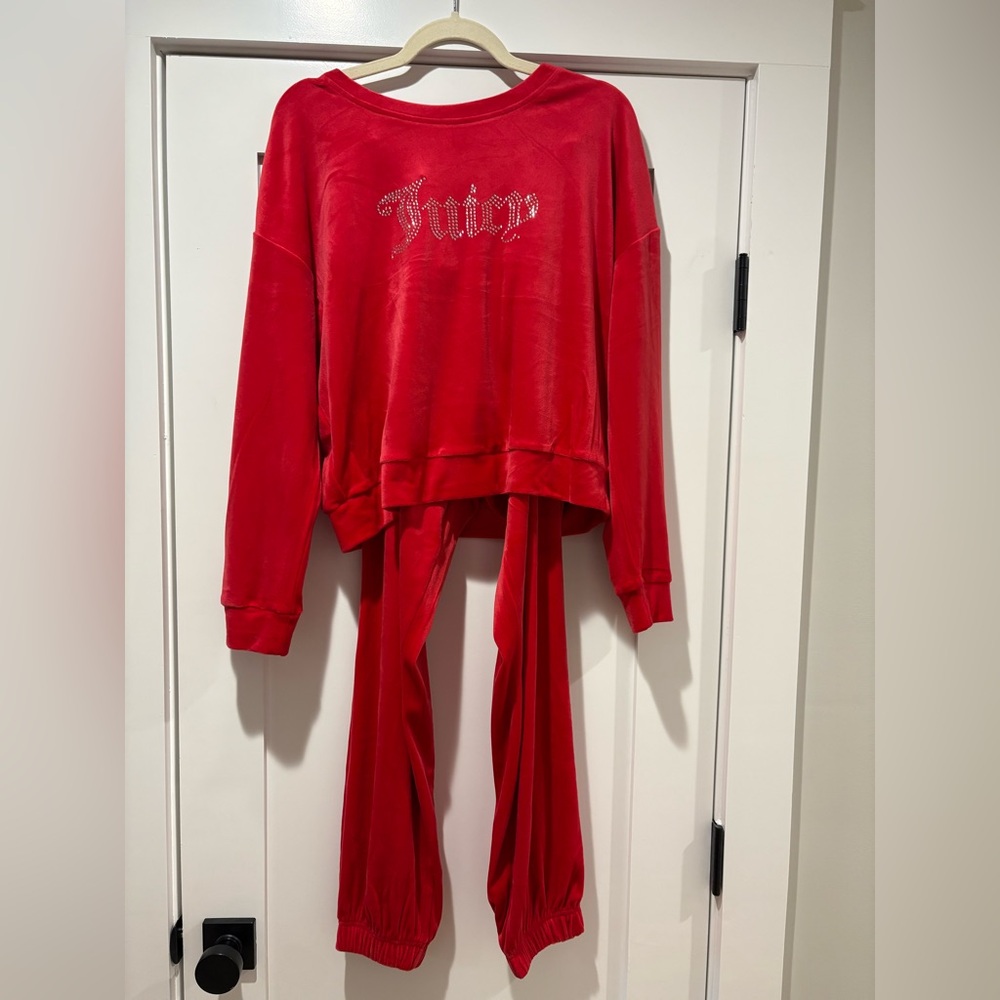 Juicy Couture Bright Red Velour Track Set with Rhinestone Logo. NEW